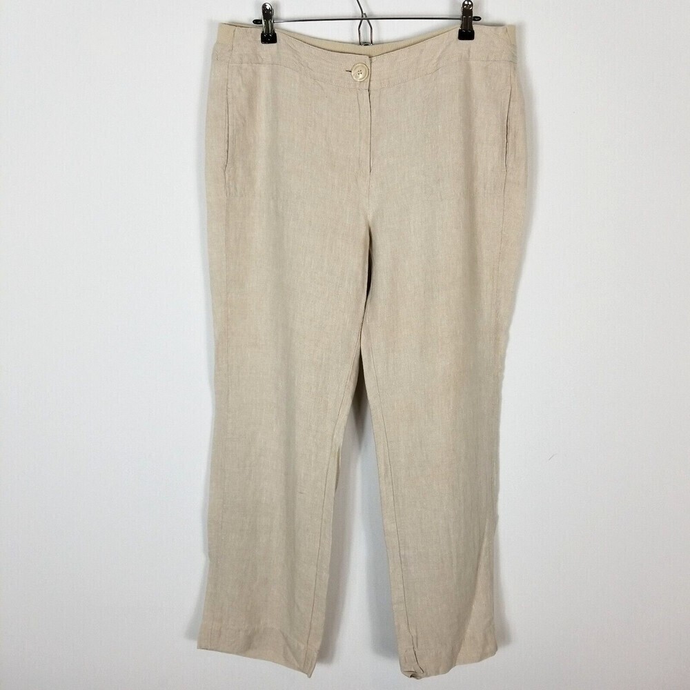 Chico's Women Linen Pants‎ Beige Beechy Lagenlook 2 US L